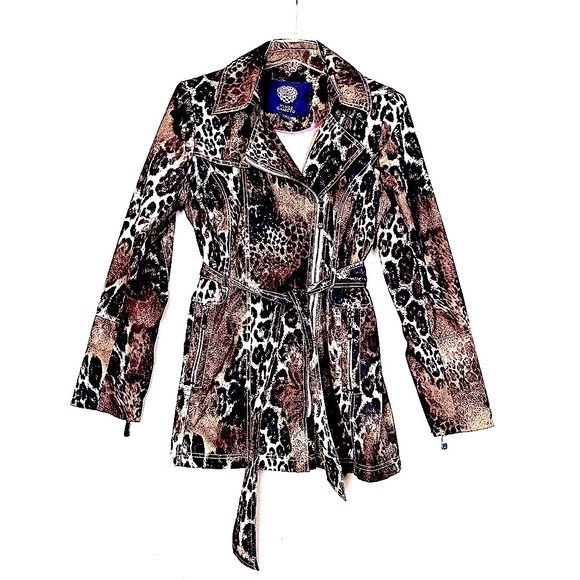Beautiful Vince Camuto leopard animal Print Hooded trench coat lightweight - Picture 1 of 9